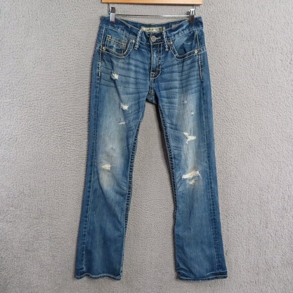 BKE Carter Mens 28 R Light Blue Denim Jeans Mid Rise Ripped Cotton Button Zip - Picture 1 of 16
